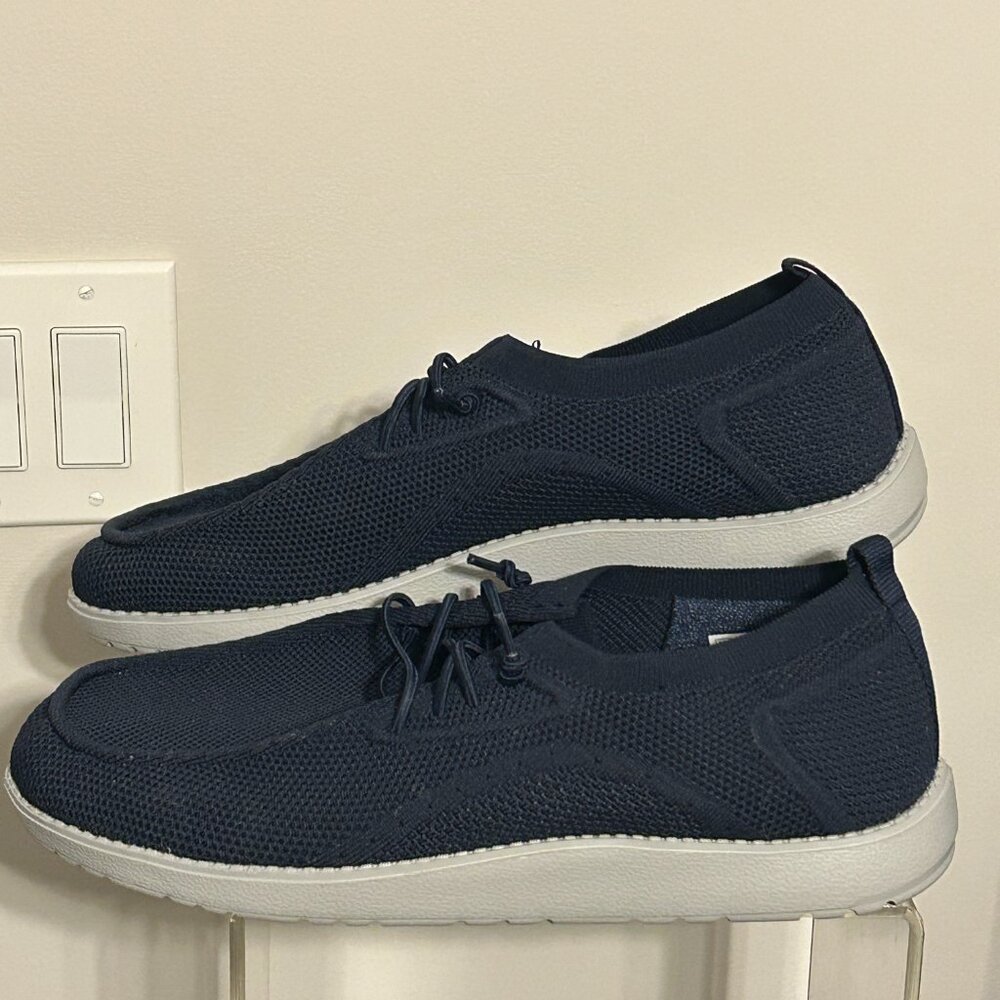 Mens ITAZERO Sz 16 W Navy Blue Mesh Slip On Loafers Boat Shoes